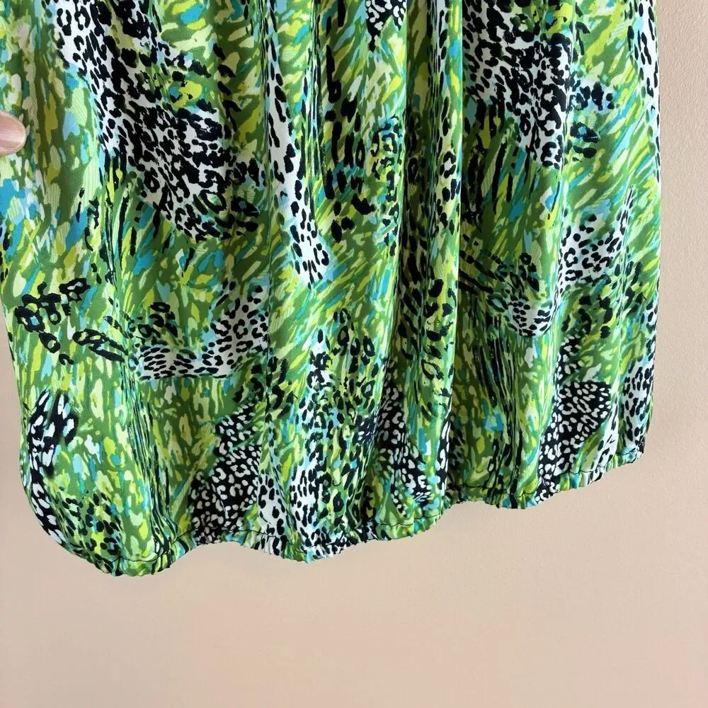 New Directions Women’s Green Animal Print Tank Blouse Crochet Straps Size L - Picture 3 of 6
